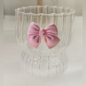 Clear Glass Vase with Pink Bow Accent 2 pieces